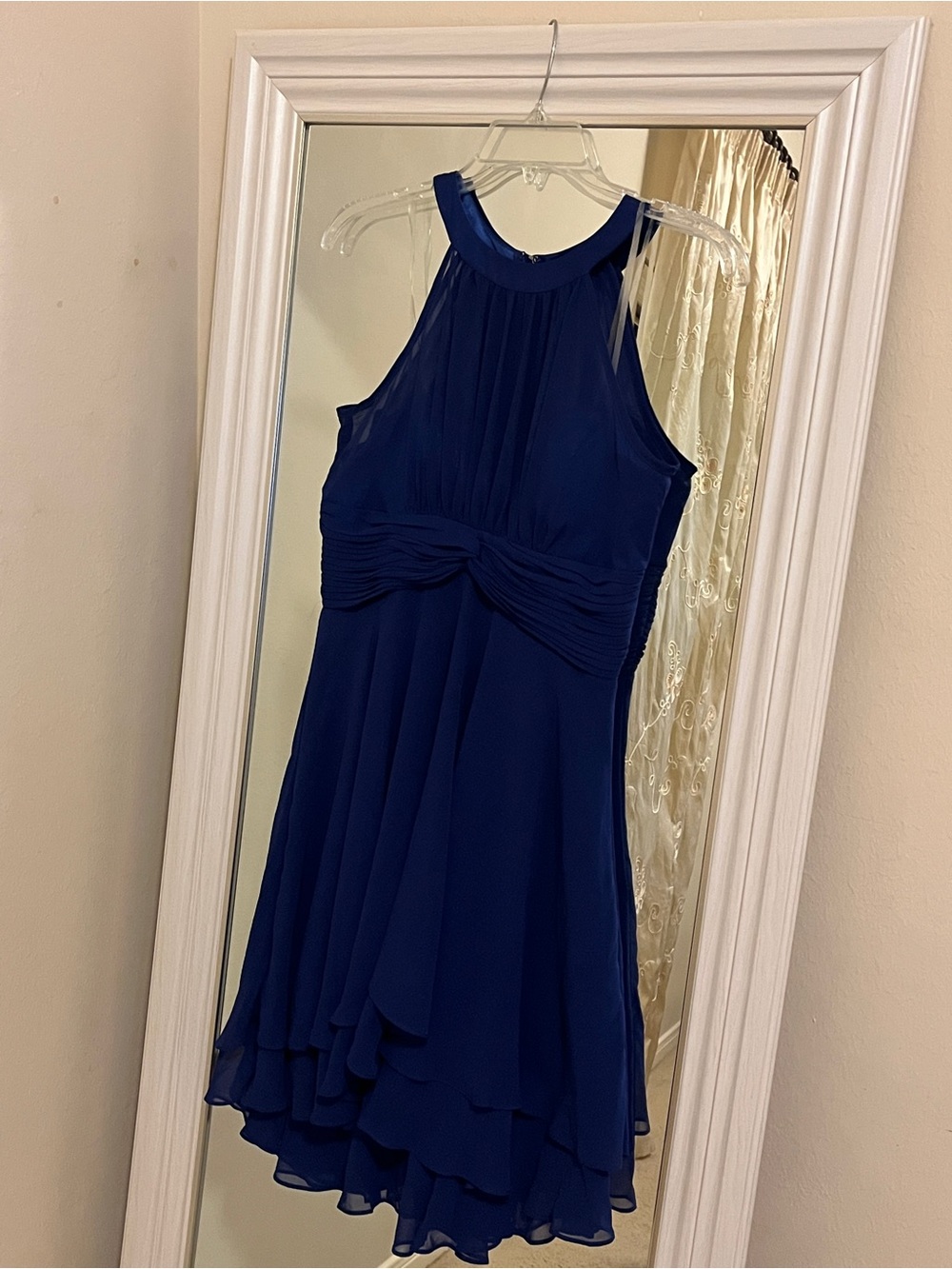 Elegant Navy Halter Chiffon Dress